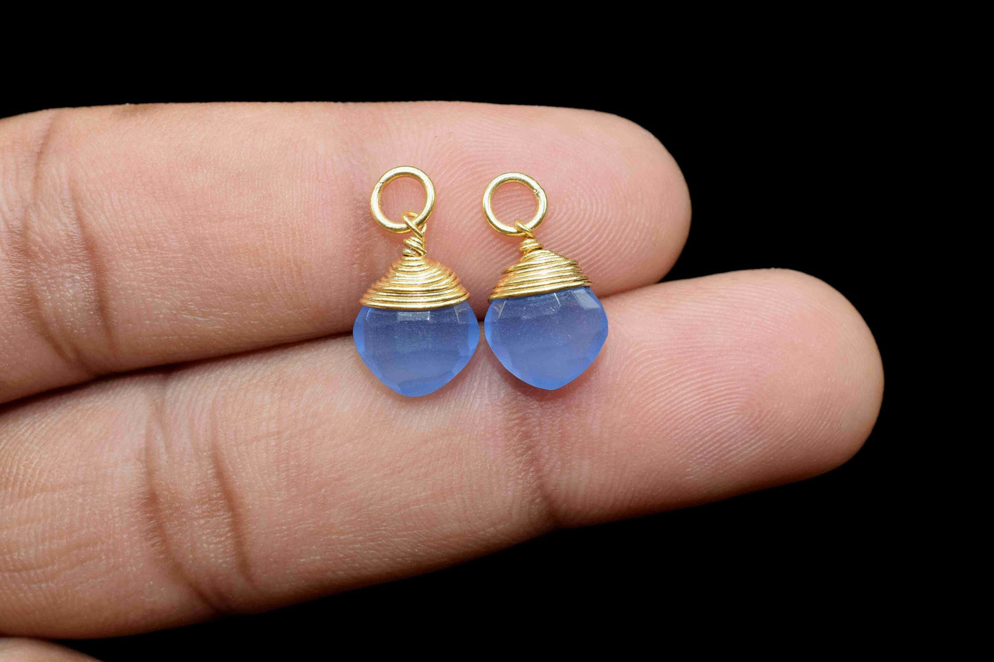 Blue Chalcedony Faceted Square Connectors,Wire Wrapped Gemstone Pendant,loop Connector,Wire Wrapped Necklace,Blue Quartz Jewelry making,Gift