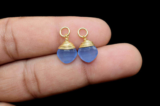 Blue Chalcedony Faceted Square Connectors,Wire Wrapped Gemstone Pendant,loop Connector,Wire Wrapped Necklace,Blue Quartz Jewelry making,Gift