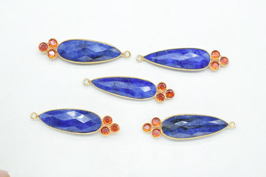 Blue Sapphire 10x30mm Teardrop Bezel charms,Blue Sapphire Pendant,Gemstone connector,Sapphire Jewelry,Cubic zirconia Bezel charms,Gifts,P121
