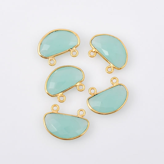 Aqua chalcedony 15x20mm D shape Bezel pendant,Aqua Chalcedony Gold Plated bezel,Aqua chalcedony Bezel,Gold Vermeil Bezel,Gold-Filled bezel