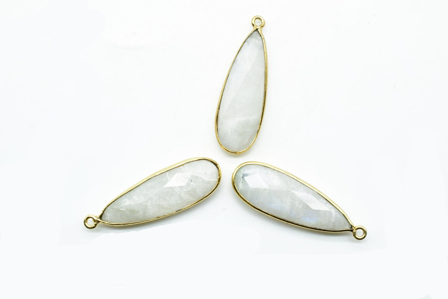 Moonstone 10x30mm Teardrop Charm,Rainbow Moonstone Gemstone Connectors,Gold Plated connectors,Single Bail Connector,Teardrop Shape Pendant