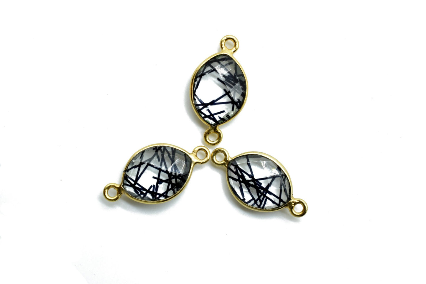 Black Rutile 10x13mm Eye double bail connectors,Black Rutile Components eye Shape Connectors,Rutile double Bail Over Brass Gold Edge Jewelry