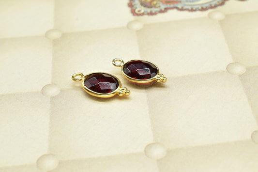 Garnet Gemstone 8x10mm Oval shape charm,Garnet Gold Plated Single Bail Pendant,Garnet Gemstone Faceted jewelry,Garnet Connector Pendant,Gift