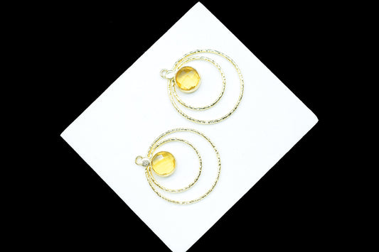Citrine Round Bezel Connector,Citrine Earring Connector,Brass Textured Jewelry,Citrine Neacklace Pendant,Citrine Gemstone Jewelry,Mom's Gift