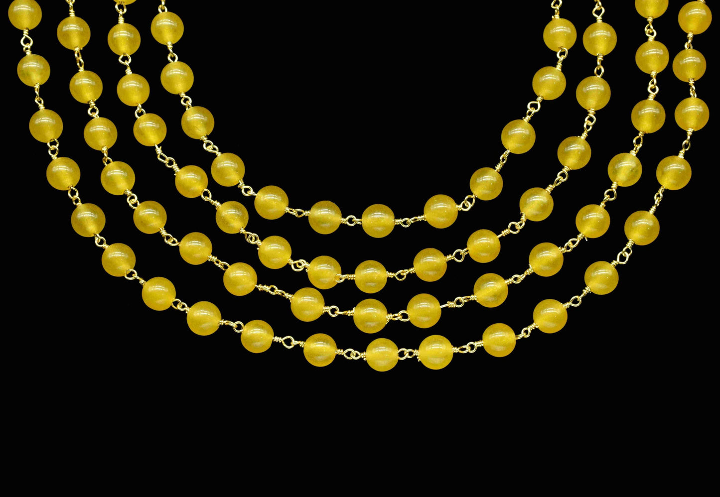 Yellow Chalcedony Quartz Smooth 6mm Round Beaded Chain,chalcedony Quartz Brass Wire Wrapped Necklace Chain,quartz gold Plating Beads Rosary
