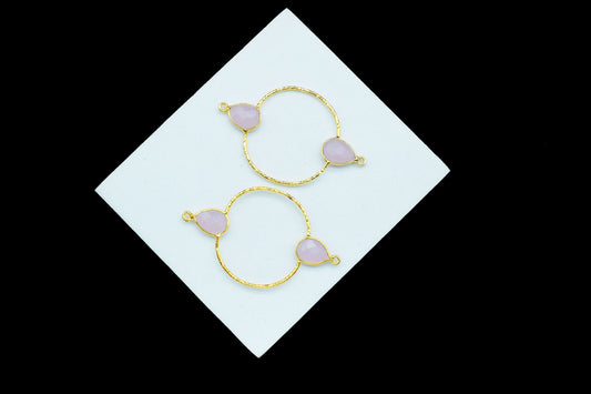 Rose Quartz Double Bail Bezel Connector,Gold Plated Earring Connector,Gemstone DIY Components,Rose Quartz Pear Shape Bezel Connector,Gifts