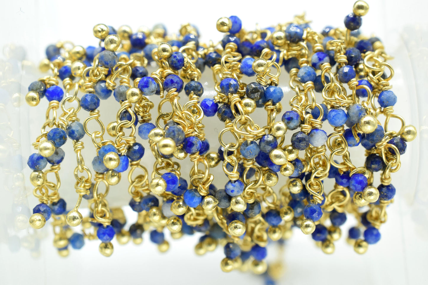 Lapis Lazuli Dangling Beads Chain,Gemstone Rosary Chain,Wire Wrapped Necklace Chain,Lapis Lazuli Cluster Rosary Chain,Handmade Beads Jewelry