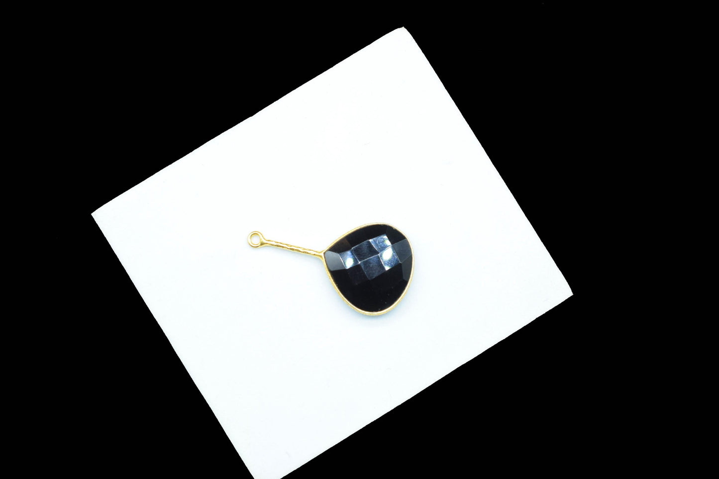 Black Onyx Pendant/Gemstone Component/Faceted Black Onyx Single Bail Charm/Necklace Pendant/Heart Shape Charm/Wholesale Supply/B'day Gift