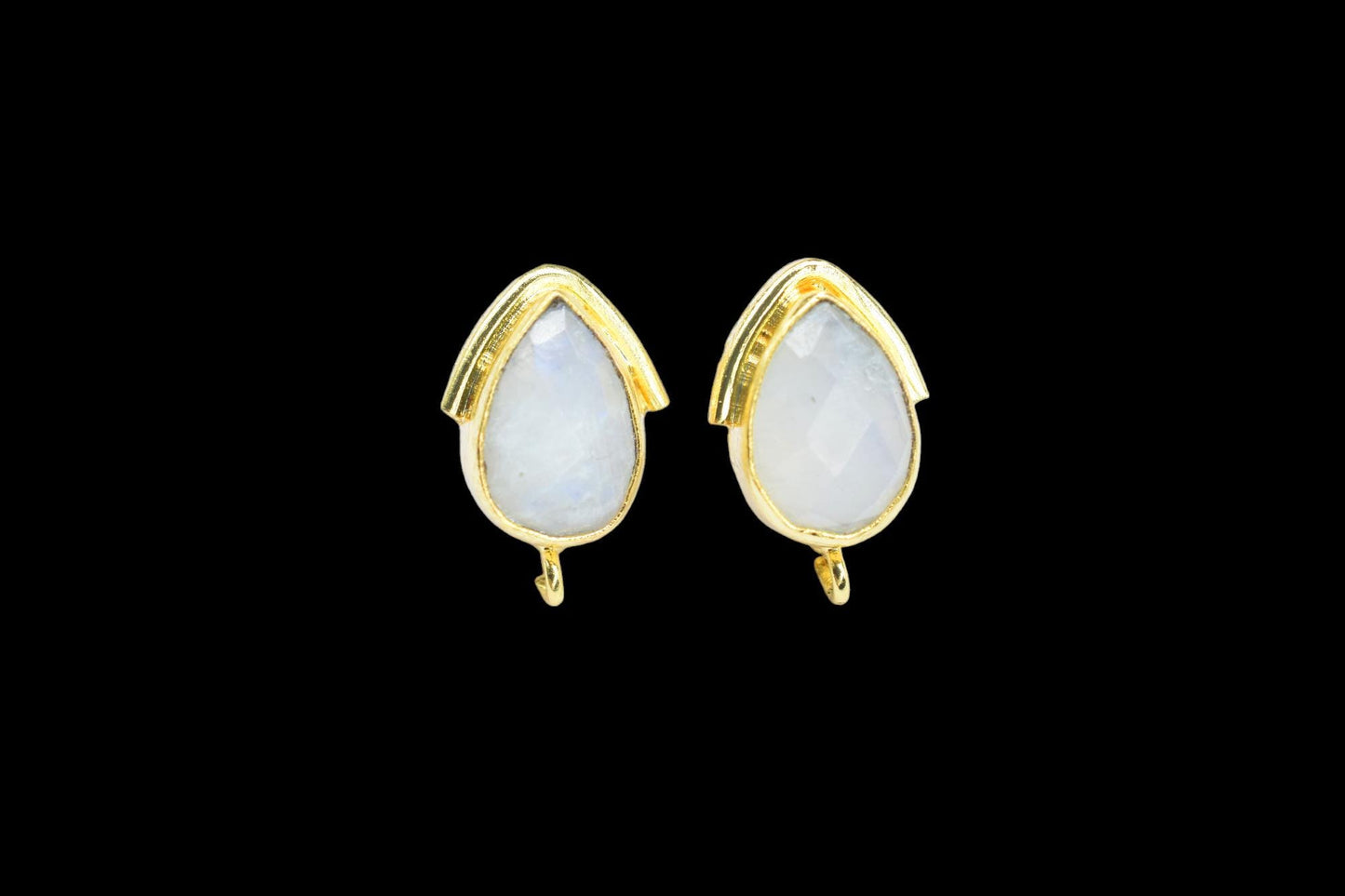 Moonstone Studs Connector/Gold Plated Earring/Handmade Studs/Bezel Set Studs/Teardrop Earring/Women Jewelry/Connector Studs/B'day Gift