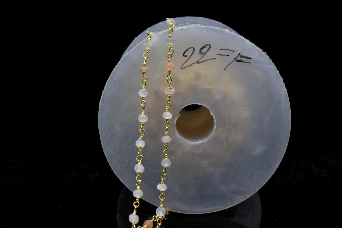 Multi Moonstone 3mm Beaded Chain,Multi Moonstone Wire Wrapped Chain,Moonstone Brass chain,Jewelry Making Chain,Moonstone Beads rosary chain