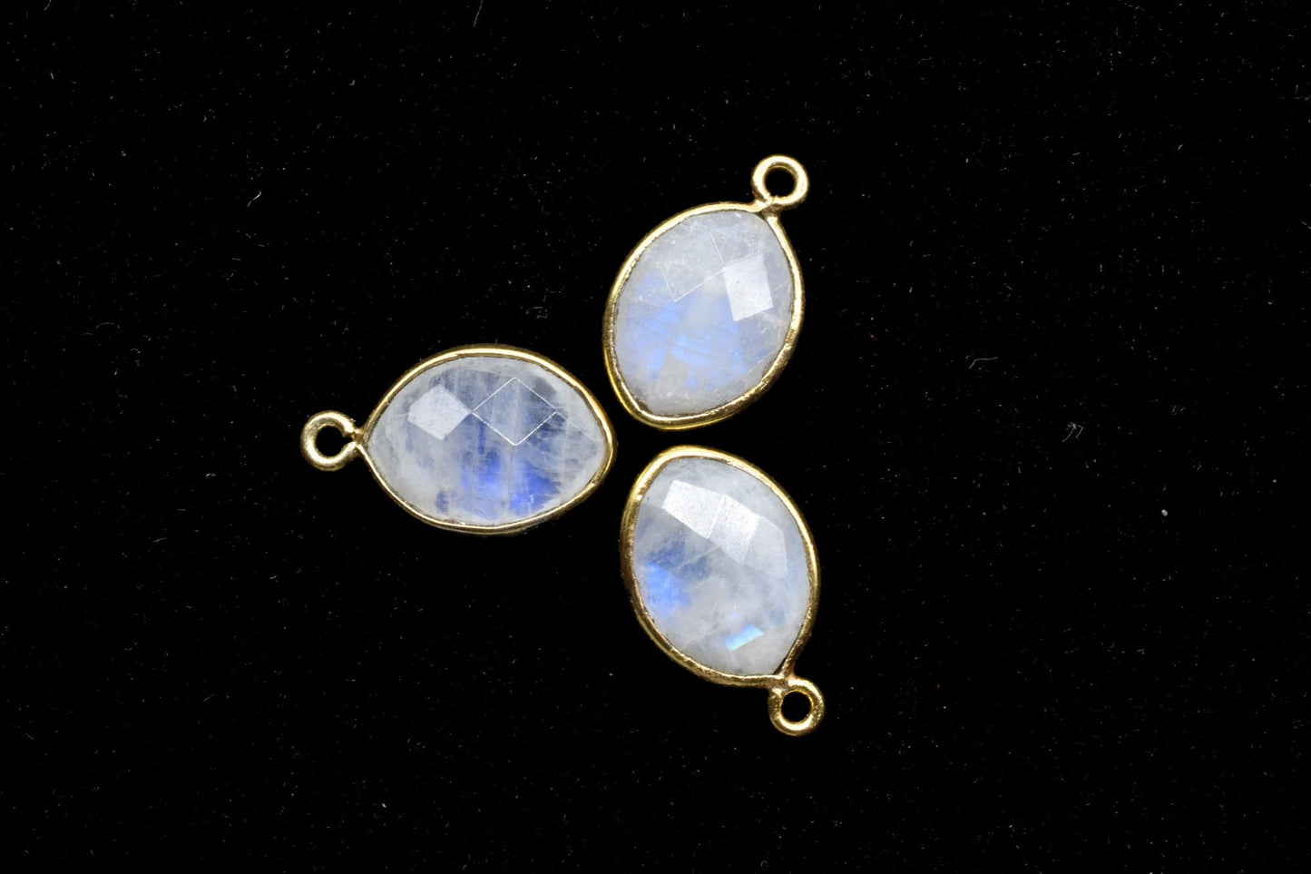 Moonstone 10x13mm Eye shape single loop connectors,Moonstone Pendants,White Rainbow bezel links,Gemstone fancy shape Charms,Minimal Stones