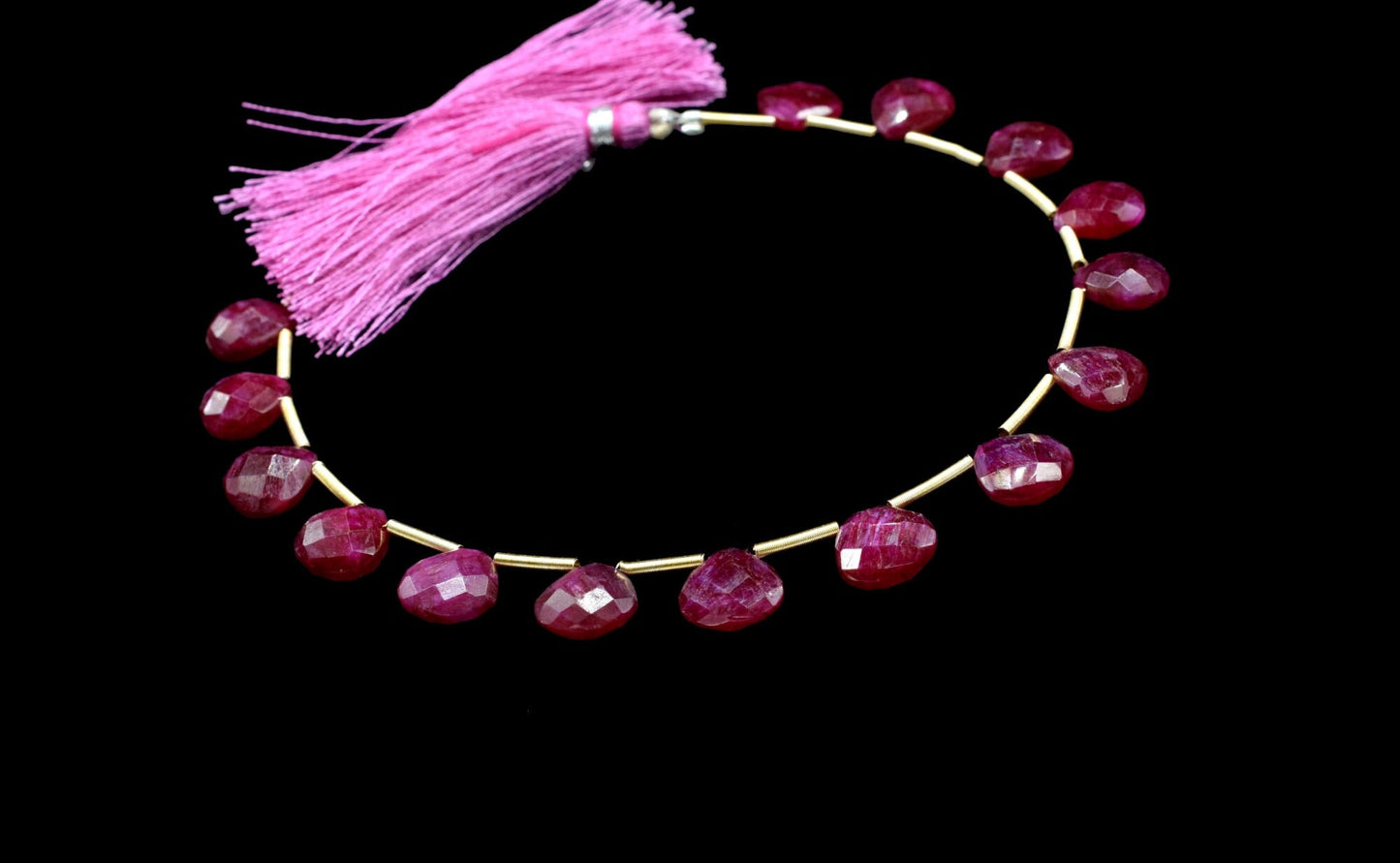 Natural Ruby Heart Shape Briolettes,Ruby Gemstone Heart Faceted Beads,Ruby strand,Making Jewelry Supplies,9 inch strand,Ruby Heart jewelry