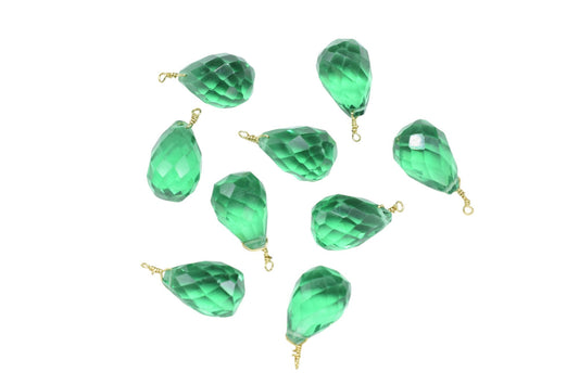 Emerald Color Hydro Quartz 10x14mm Faceted Drops,Emerald Wire Wrapped Teardrop,Emerald dainty Pendant,Emerald Connector Charms,Emerald Beads