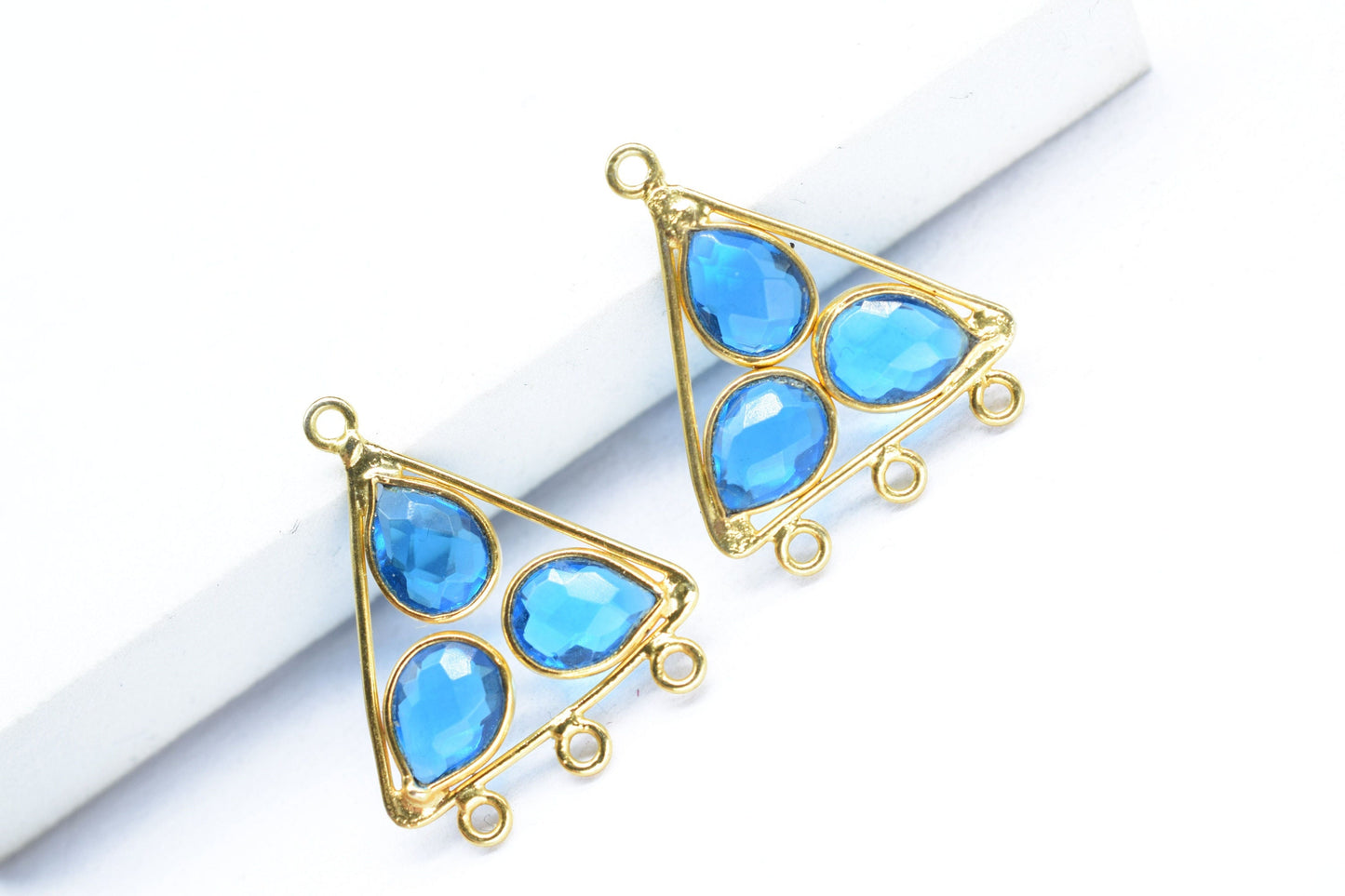 Blue Topaz Teardrop Faceted Bezel Connector,Topaz Tringle Shape  Pendant,Topaz Earring Connector,Multi Bail Connector,Topaz Jewelry,B'Gifts