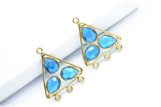 Blue Topaz Teardrop Faceted Bezel Connector,Topaz Tringle Shape  Pendant,Topaz Earring Connector,Multi Bail Connector,Topaz Jewelry,B'Gifts