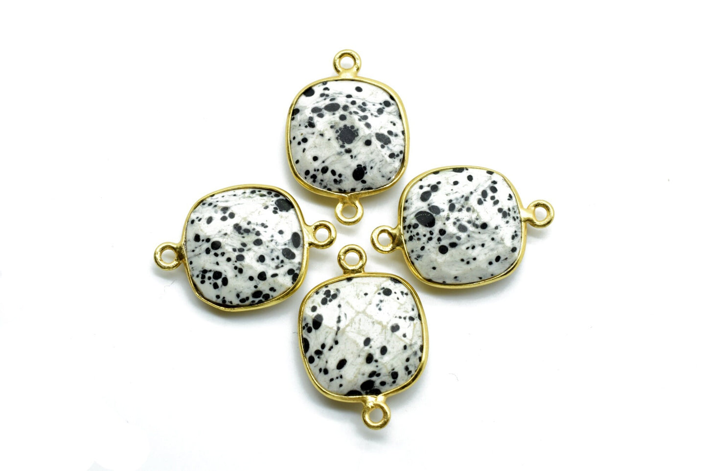 Dendrite Opal 14mm Cushion double loop connectors,Dendrite Opal Bezel Findings Cushion Charm,Dendrite Opal Cushion Shape gold Plated charms