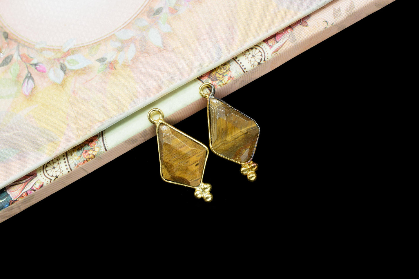 Tiger Eye Gold Plating single bail Pendant,Tiger Eye charms Pendant Jewelry Making,Tiger Eye Gemstone 10x15mm Diamond Shape connector,Gift