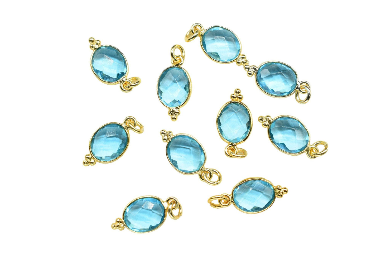 Blue Topaz Quartz 8x10mm oval Shape Pendant Jewelry/Blue Topaz Gold Plated Single Bail Connector jewelry/Topaz Gemstone Teardrop Charms,Gift