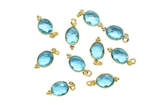 Blue Topaz Quartz 8x10mm oval Shape Pendant Jewelry/Blue Topaz Gold Plated Single Bail Connector jewelry/Topaz Gemstone Teardrop Charms,Gift