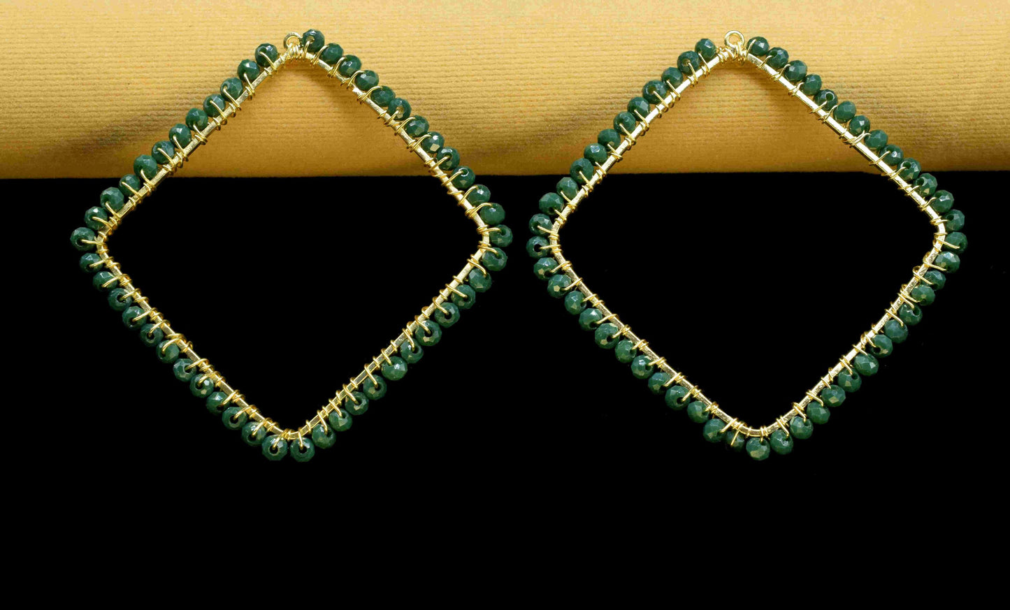 Green Agate Wire Wrapped Dangle Connector,Beaded Earring,Square Shape Pendant Component,Handmade Earring,Finding Component Agate JewelryGift