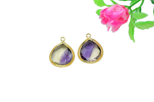 Ametrine Charms Faceted Pendant Jewelry,Ametrine Single Bail Pendant,Ametrine Gold Plating Pendant,Ametrine Gemstone 14mm Heart Shape Bezels