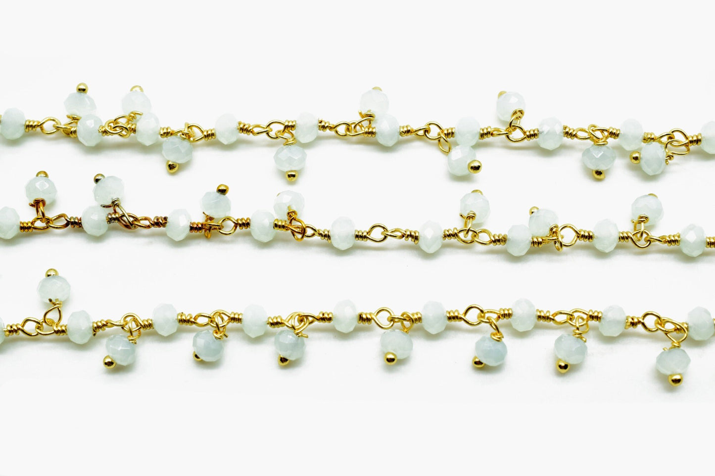 Aqua Chalcedony Cluster Rosary Chain,beaded Flower Chain Beads 3mm Rondelle faceted,Cluster Rosary Chains,Dangling Flower Chain,Rosary Chain