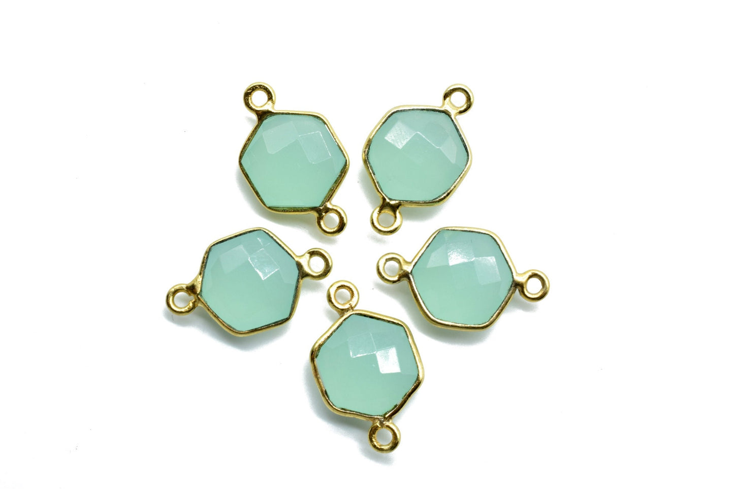 Aqua Chalcedony 10mm Hexagon shape double bail connectors,Hexagon Pendant,Aqua charms,Aqua Chalcedony double loop connectors,Hexagon bezels
