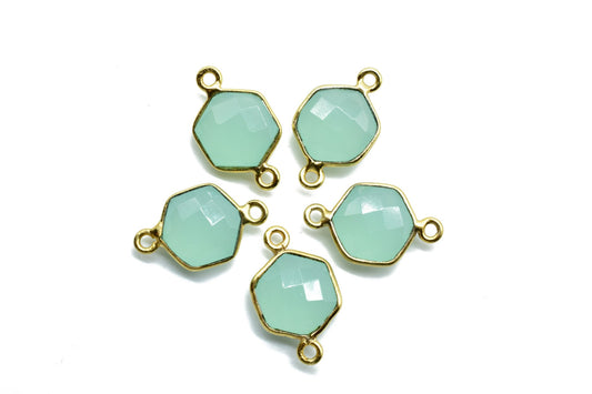 Aqua Chalcedony 10mm Hexagon shape double bail connectors,Hexagon Pendant,Aqua charms,Aqua Chalcedony double loop connectors,Hexagon bezels