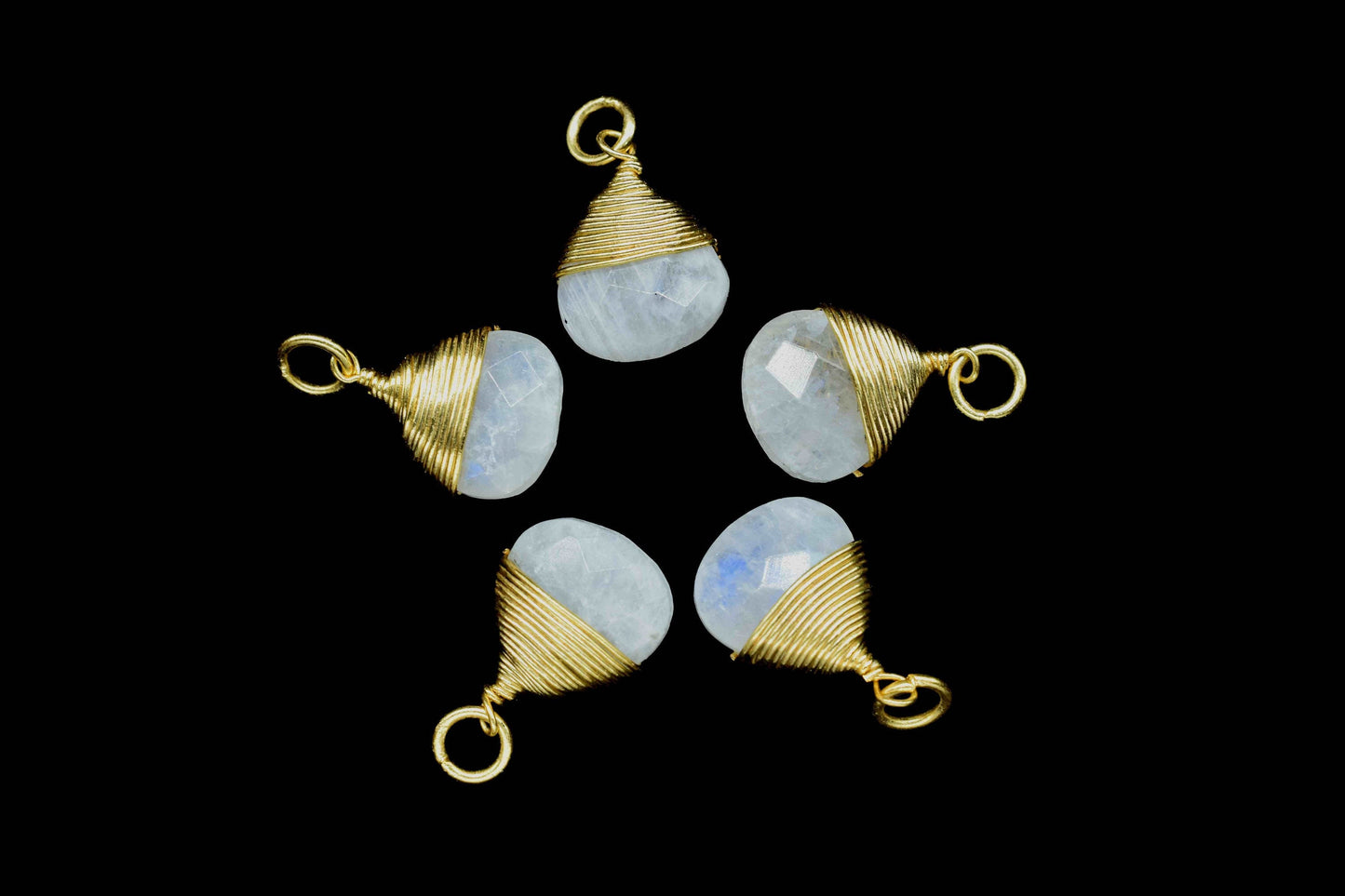 Moonstone Faceted Wire Wrapped Connectors,10mm Heart Gemstone Pendant,loop Connector,Wire Wrapped Necklace,Rainbow Moonstone Jewelry making