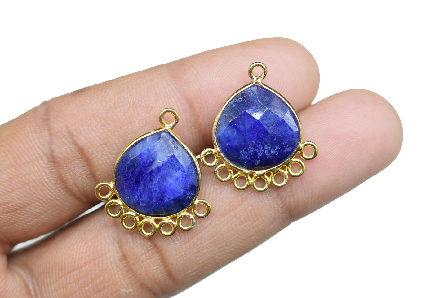 Blue Sapphire 14mm Heart Bezel Charm/Charms Connector/Handmade Jewellery Connectors/Gemstone Brass Component/Women Jewelry/B'day Gift