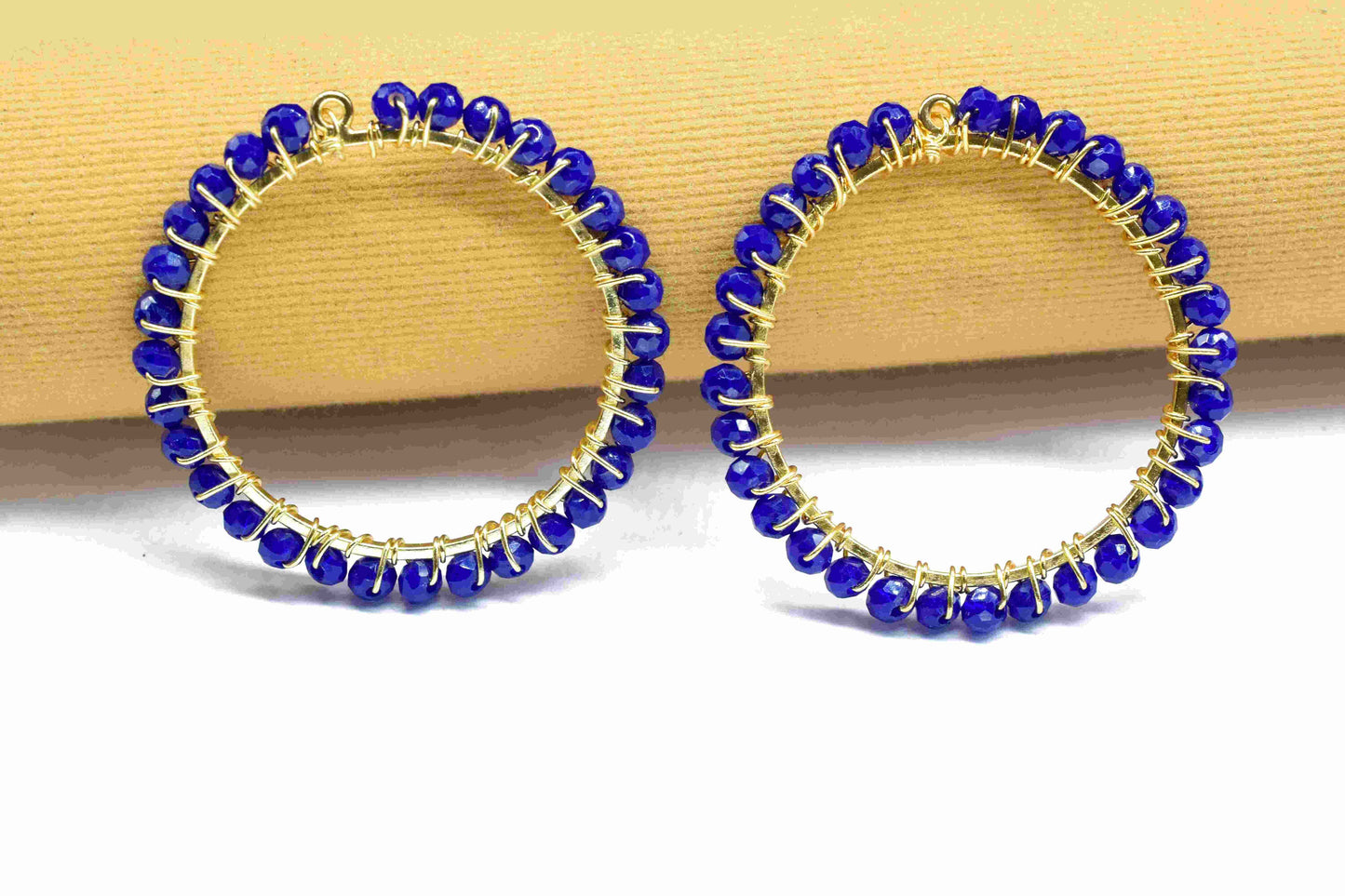 Lapis Lazuli Wire Wrapped Dangle Connector, Circle Pendant Component, Handmade Earring, Beaded Hoop Earring, Finding Component Lapis Jewelry