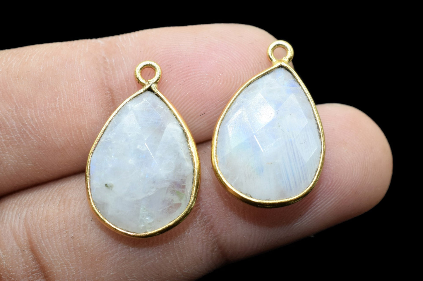Moonstone 12x16mm Bezel charm,Moonstone Teardrop pendant,Moonstone Gold Plated bezel,jewelry making charms crafts,Moonstone single bail pcs