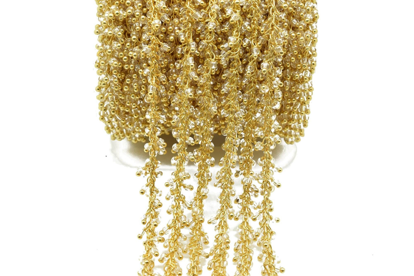 Crystal 2mm cluster chain,Crystal Dangling Chain,Crystal cluster Chain with Gold PlatedWire,Brass cluster beaded chain,Crystal vermeil chain