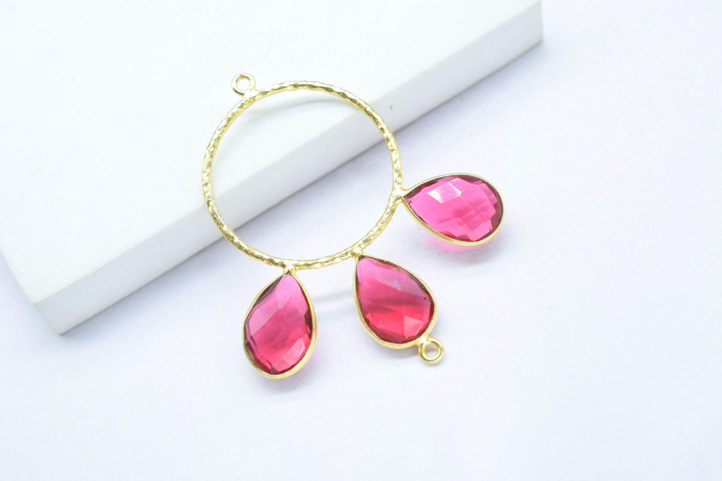 Pink Tourmaline Pendant/Gold Plated Jewellery/Connector Jewellery/Pink Gemstone Jewellery/Brass Connector Jewellery/Double Bail Pendant/Gift