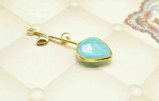 Amazonite Single Bail Pendant , Amazonite Charms ,Heart Shape Charms , Genuine Gemstone Charms , Gemstone Connectors , Summer Collection