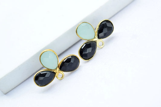 Black Onyx Gemstone Earring Connector/Gold Plated Jewelry/Peru Handmade Jewelry/Bezel Component/Jewelry making Stone/Pear Shape Stone