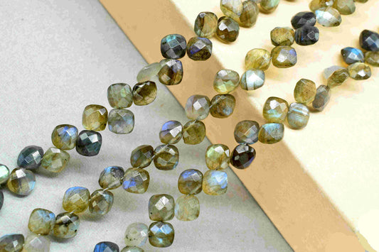 Labradorite Finest AAA Quality Faceted 6mm Cushion Shape Briolettes,Flashy Labradorite Beads, Labradorite Faceted Briolette,Gemstone Beads