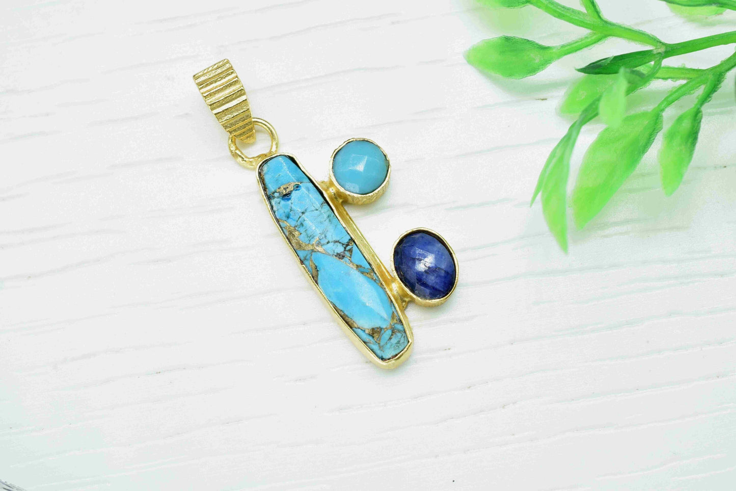 Copper Turquoise 6x25mm Rectangle Shape Pendant,Turquoise Pendant,Multi Gemstone Pendant,Single Bail Pendant,Sapphire Gemstone Pendant,Gift