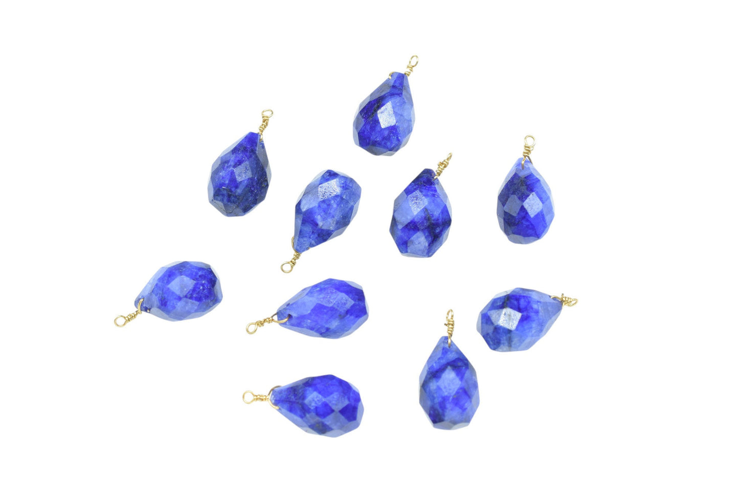 Blue Sapphire 10x14mm Faceted Drops, Blue Sapphire Wire Wrapped Beads,dainty dangle Gemstone Connector,Sapphire Connector Charms,Wife Gifts