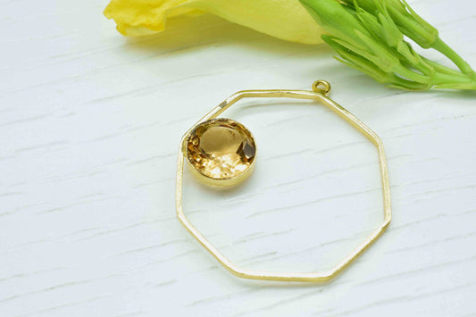 Citrine Quartz 10mm Round Shape Component,Gemstone Single Bail Connector,Finding Hexagon Shape Pendant,Citrine Quartz Earring,Jewelry Making