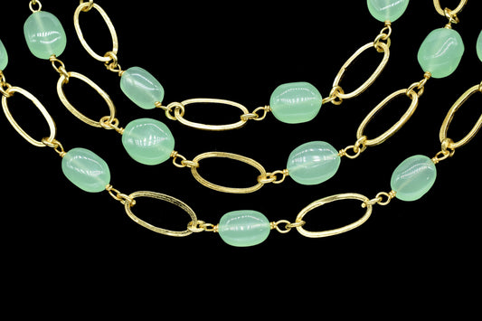 Natural Prehnite Gold plated Gemstone Link Chain,Prehnite Gemstone Connector  Chain,Linked Connector Chain,Wire Wrapped Bezel Beads Chain