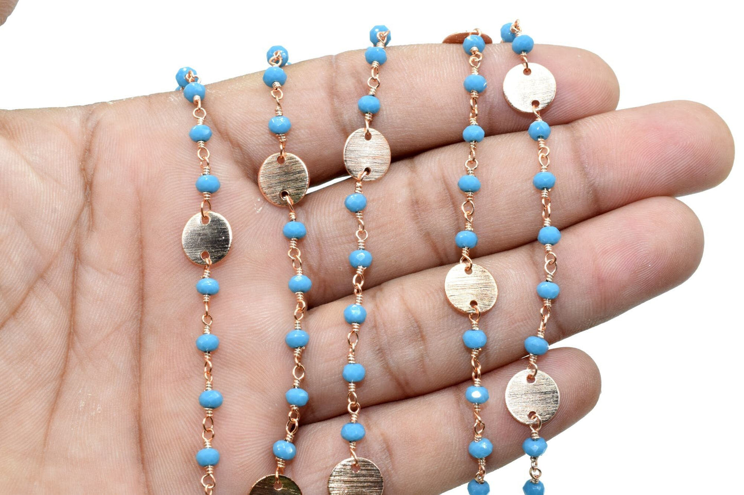 Turquoise 3mm Beaded Chain,Beaded Gold Plated Rosary Chain,Turquoise Rondelle Faceted Rosary Chain,jewelry Making,Finding,circle charm chain