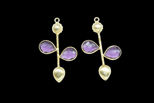 Amethyst  Teardrop Faceted Bezel Connector,purple Gemstone Jewelry,Jewellery Findings,Amethyst  Pendant Charms,Brass Frame Gemstone Jewelry