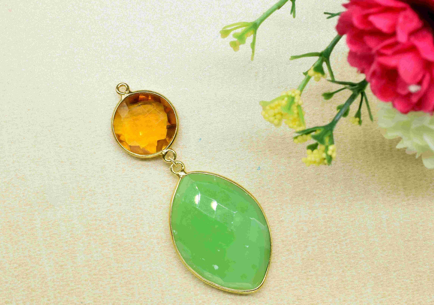 Chrysoprase + Citrine Component Pendants , Multi Stone Dangle Earrings ,Earring Component Jewelry ,Dangle pendant Charms, B'day Gift