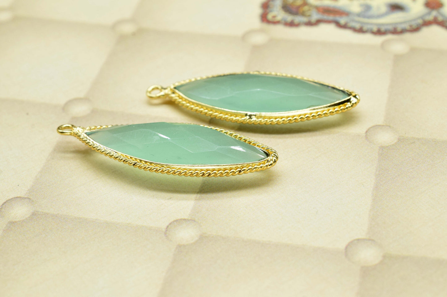 Aqua chalcedony 10x30mm Marquise shape charm,Aqua chalcedony Gemstone handmade charm,Aqua chalcedony Gold Plating Single bail Pendants,Gift