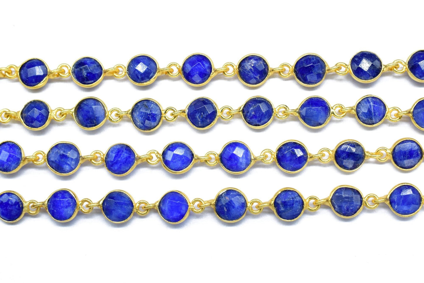 Blue Sapphire Faceted Bezel Connector,Finding Round Bezel Chain,handmade Jewelry Chain,Station Link Chain,Sapphire Round Bead Chain necklace