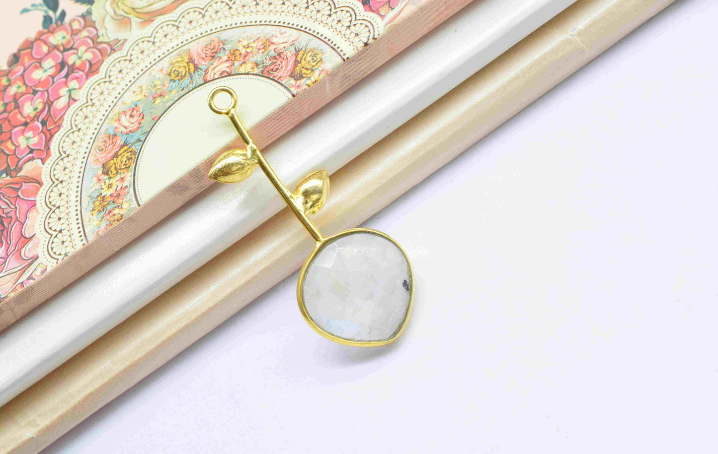 Moonstone Single Bail Pendant , Moonstone Charms ,Heart Shape Charms , Genuine Gemstone Charms , Gemstone Connectors , Summer Collection