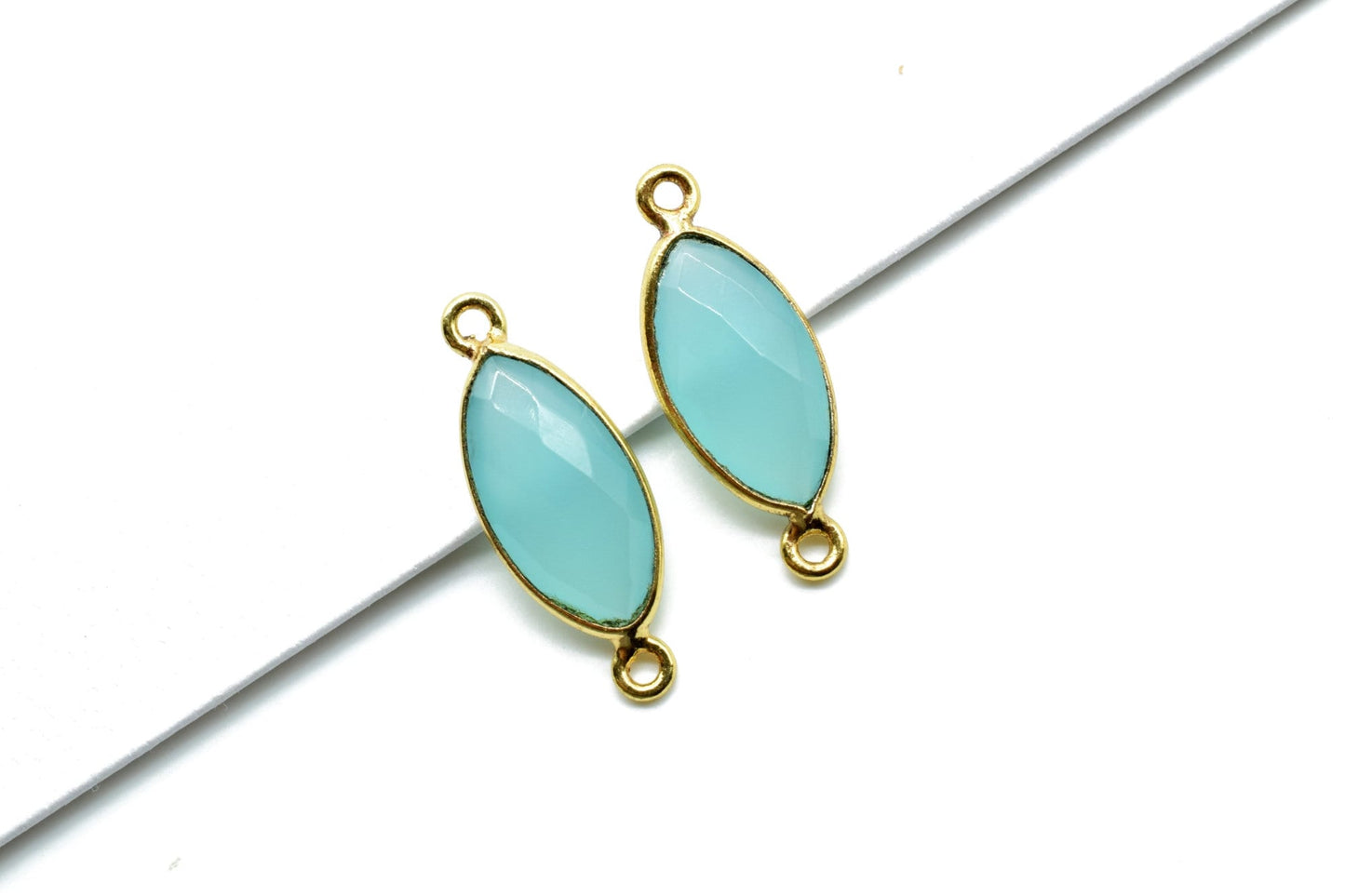 Aqua chalcedony 8x16mm Marquise double bail connectors,chalcedony Marquise pendant,Gemstone connectors,Gold plated bezel links charms,Jewels