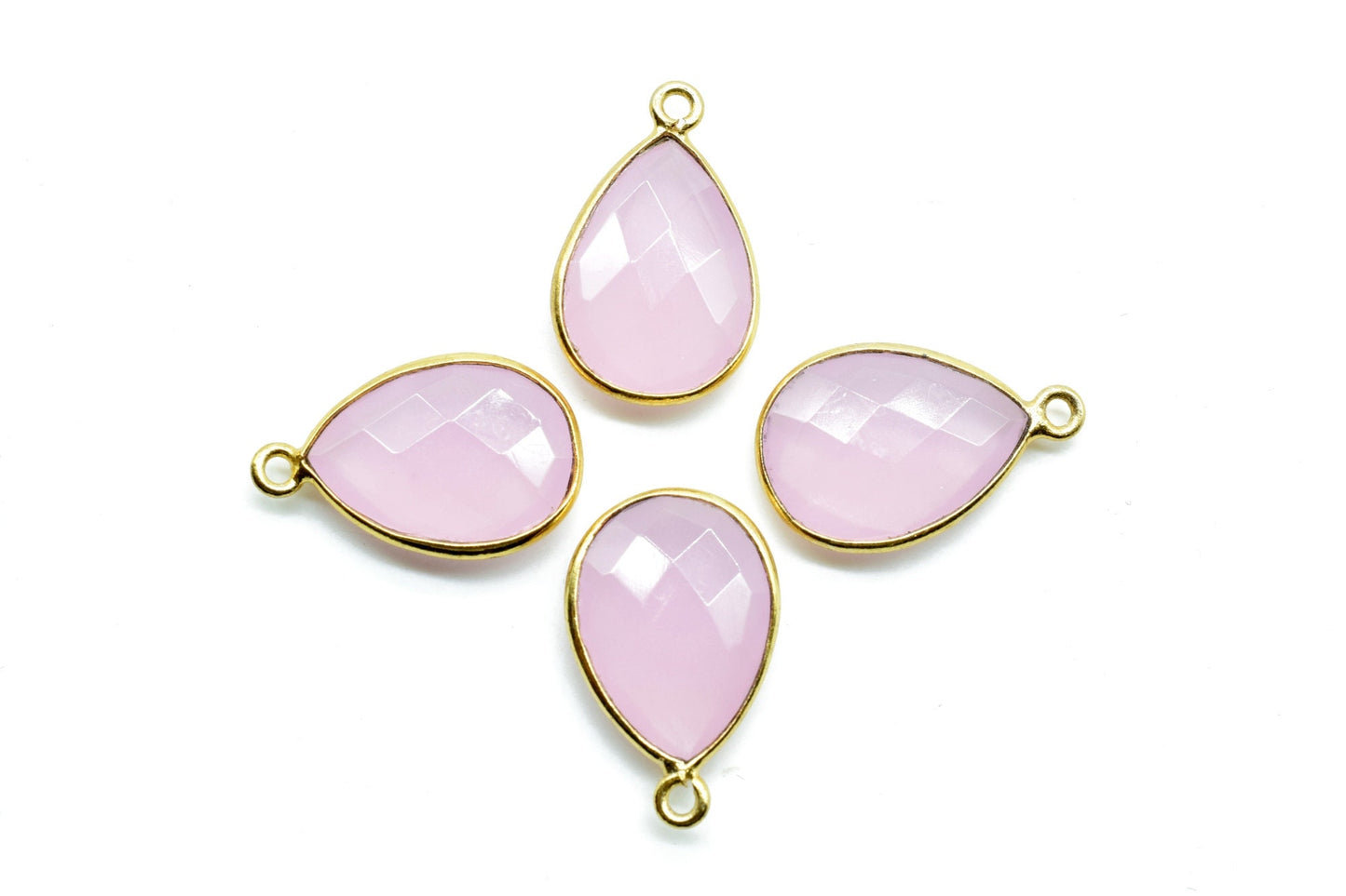Pink Chalcedony 12x16mm Bezel charm,Pink Chalcedony Teardrop pendant,Pink Chalcedony Faceted Bezel Link , Bezel Pack of five Piece Connector