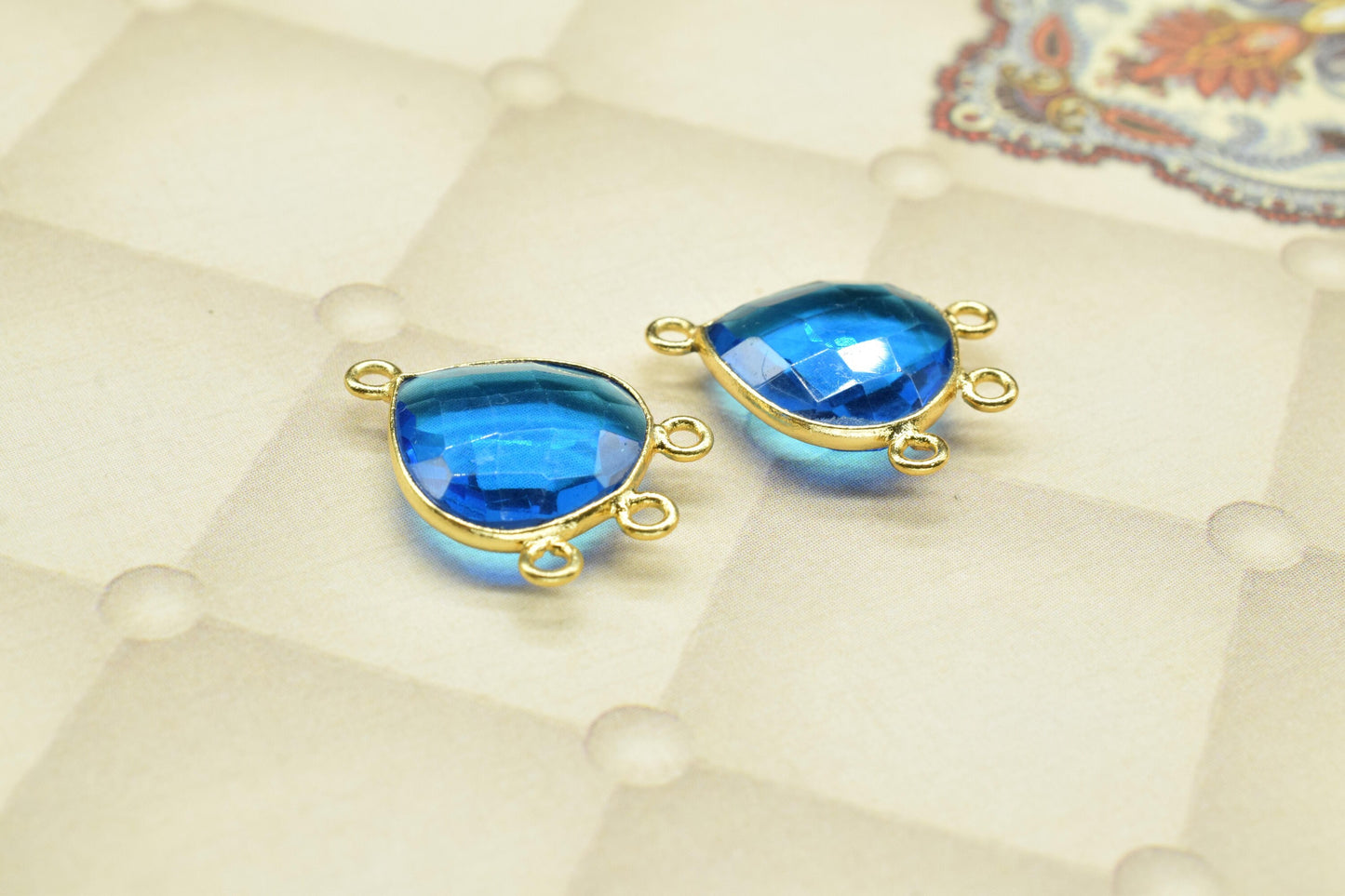 Blue Topaz 14mm Heart Bezel Connector,Station Bezel Link Supplies,Blue Topaz jewelry Making,Blue Gemstone Earring,Handmade Charms Bezel Set